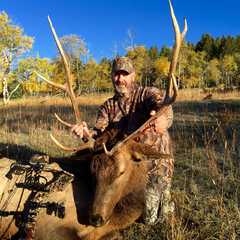 Jared Adams first elk hunt. 2nd morning.Shot him at daylight as the herd headed up the mountain.
# Rawhide Guide Service...